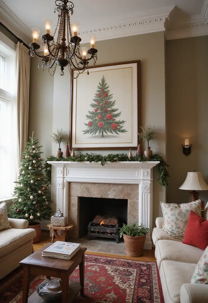 50 Christmas Decor Ideas for Living Rooms That Wow Guests Instantly - 19. Seasonal Artwork