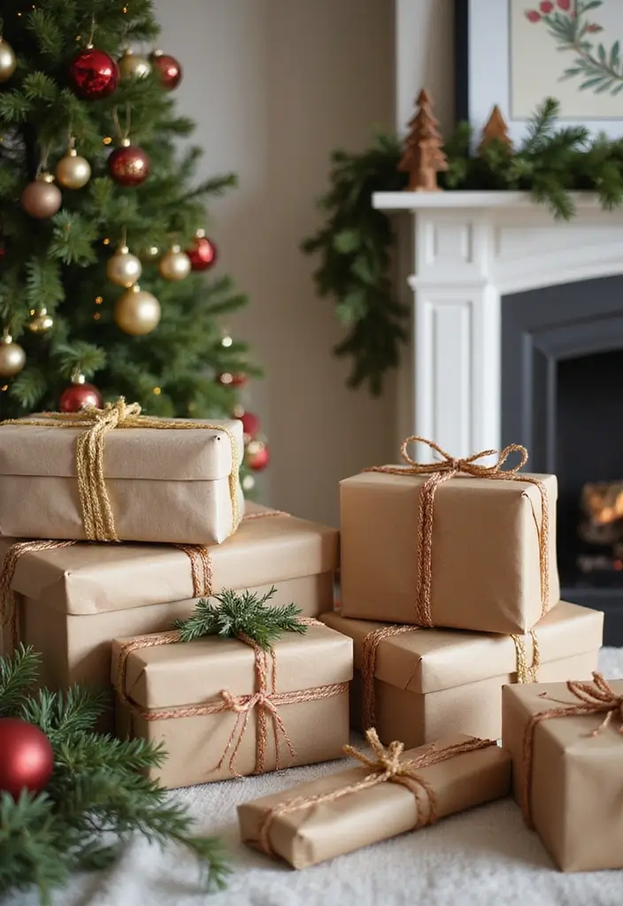 50 Christmas Decor Ideas for Living Rooms That Wow Guests Instantly - 20. Creative Gift Displays