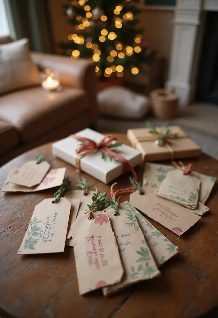 50 Christmas Decor Ideas for Living Rooms That Wow Guests Instantly - 25. Handmade Gift Tags