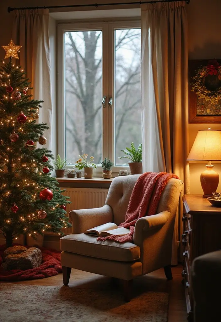 50 Christmas Decor Ideas for Living Rooms That Wow Guests Instantly - 26. Cozy Reading Nooks