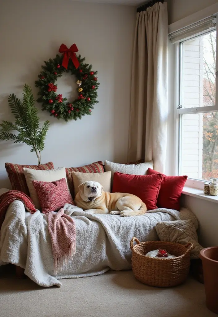 50 Christmas Decor Ideas for Living Rooms That Wow Guests Instantly - 34. Cozy Pet-Friendly Zones