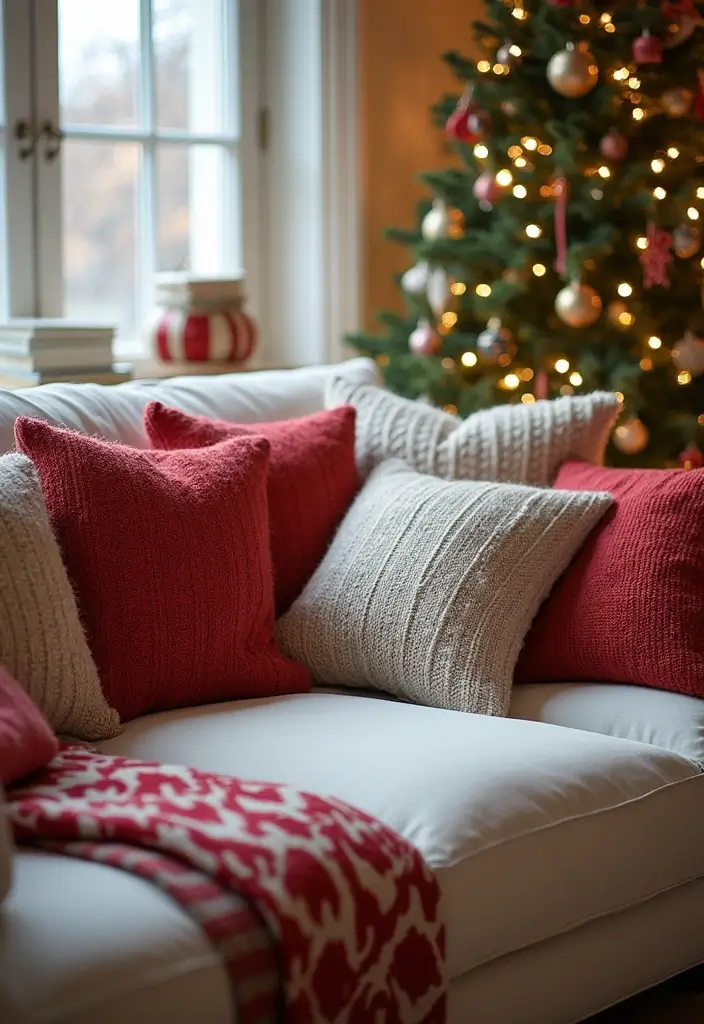 50 Christmas Decor Ideas for Living Rooms That Wow Guests Instantly - 4. Upcycled Sweater Pillows