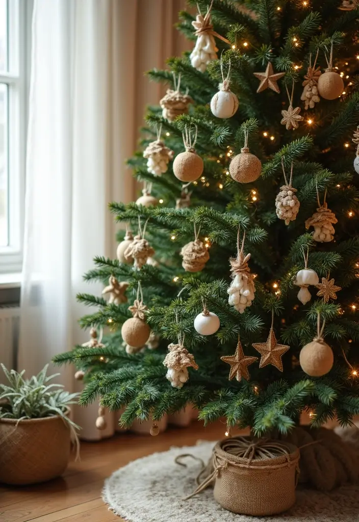50 Christmas Decor Ideas for Living Rooms That Wow Guests Instantly - 40. Natural Fiber Ornaments