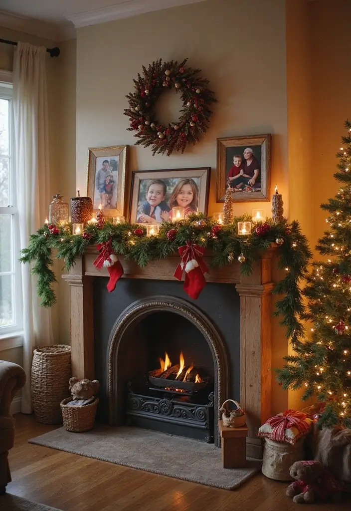 50 Christmas Decor Ideas for Living Rooms That Wow Guests Instantly - 49. Family Photograph Displays