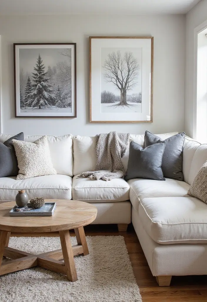 50 Christmas Decor Ideas for Living Rooms That Wow Guests Instantly - 50. Winter Artwork Swap