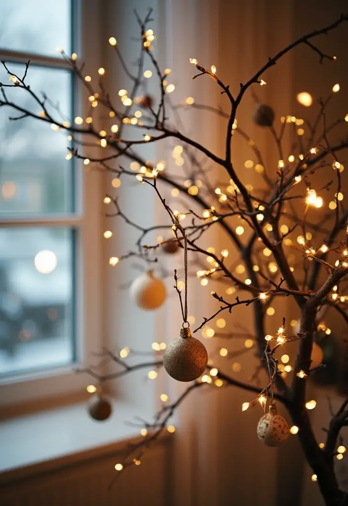 50 Christmas Decor Ideas for Living Rooms That Wow Guests Instantly - 9. Ornamental Branch Displays