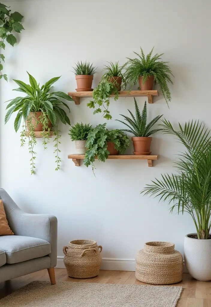50 Clever Shelf Ideas for Living Rooms That Add Both Style and Storage - 10. Wall-Mounted Plant Shelves