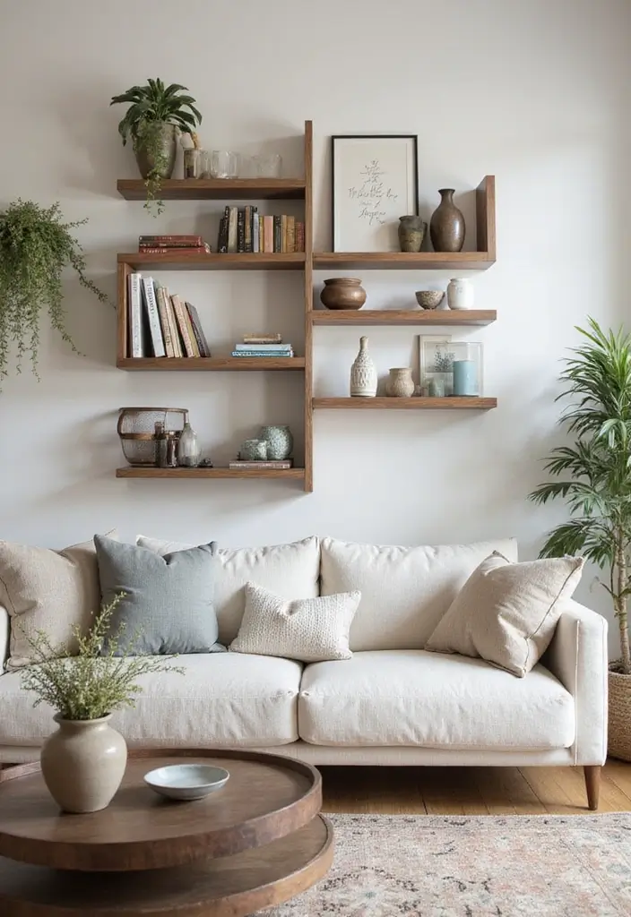 50 Clever Shelf Ideas for Living Rooms That Add Both Style and Storage - 13. Layered Shelves for Depth