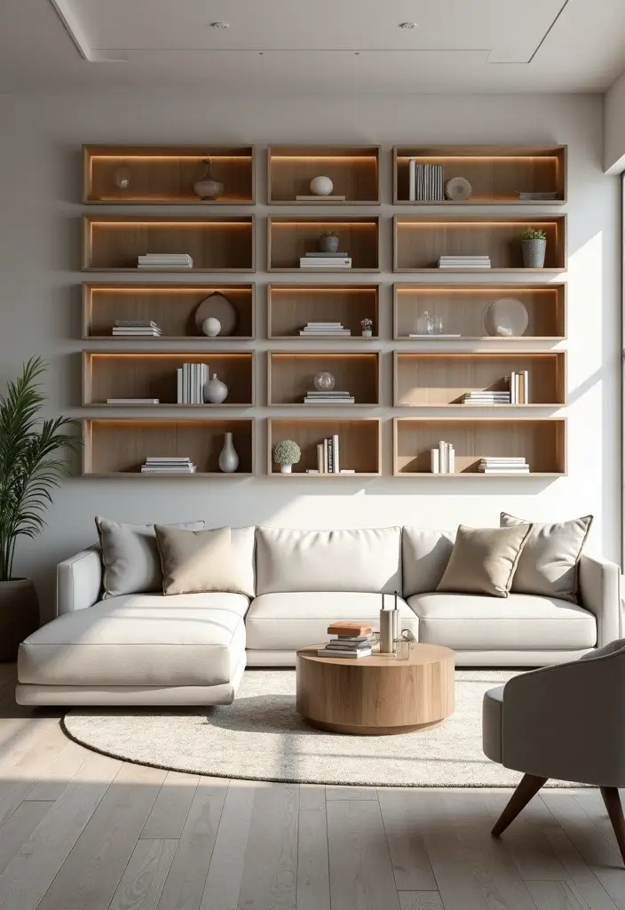 50 Clever Shelf Ideas for Living Rooms That Add Both Style and Storage - 20. Shadow Box Shelves