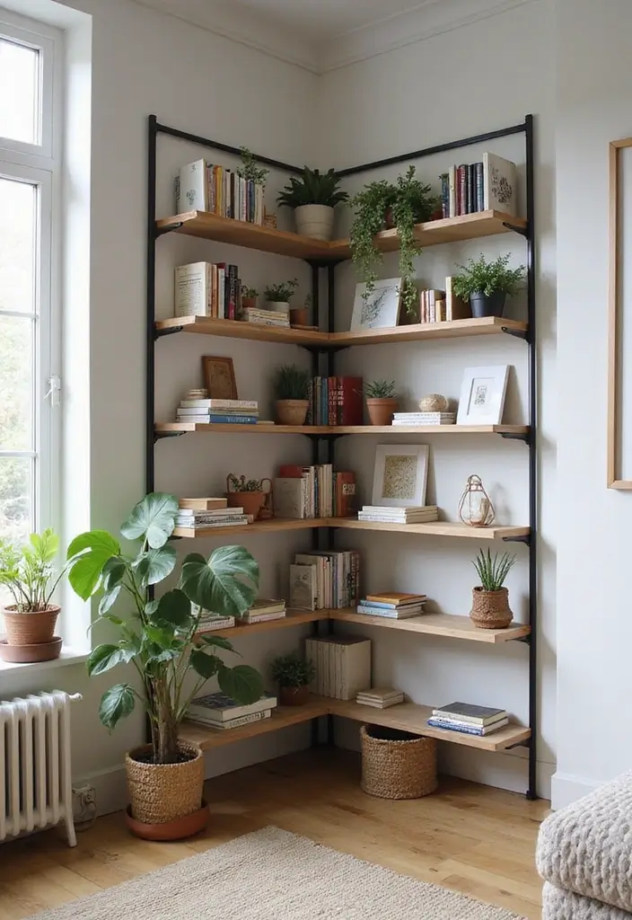 50 Clever Shelf Ideas for Living Rooms That Add Both Style and Storage - 3. L-Shaped Corner Shelves