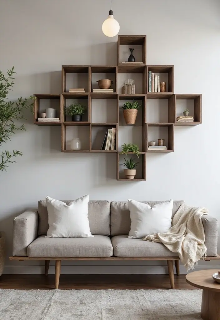 50 Clever Shelf Ideas for Living Rooms That Add Both Style and Storage - 4. Decorative Floating Cube Shelves