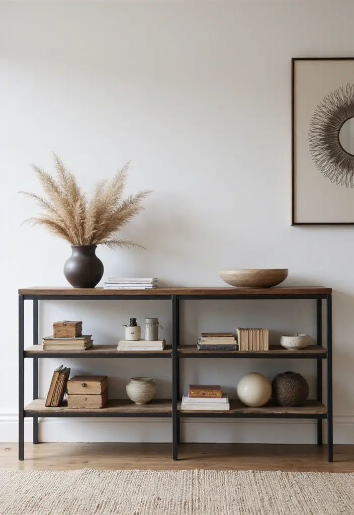 50 Clever Shelf Ideas for Living Rooms That Add Both Style and Storage - 44. Multi-Purpose Console Shelves
