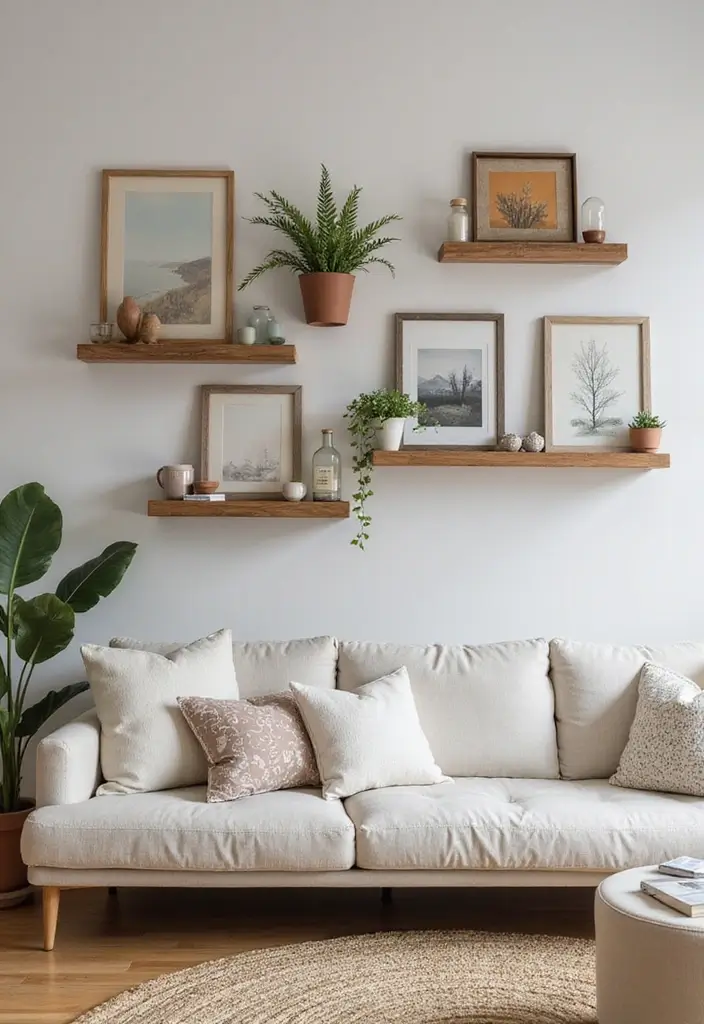 50 Clever Shelf Ideas for Living Rooms That Add Both Style and Storage - 47. Layered Wall Shelves