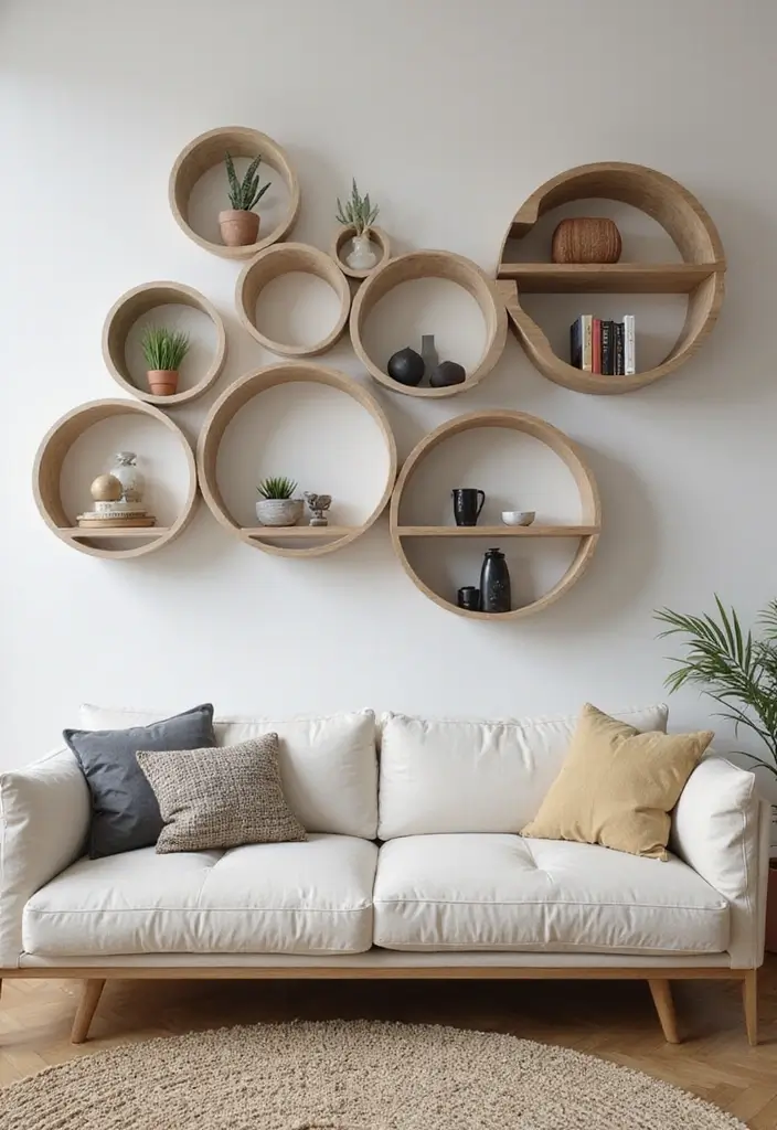 50 Clever Shelf Ideas for Living Rooms That Add Both Style and Storage - 48. Shelves with a Twist