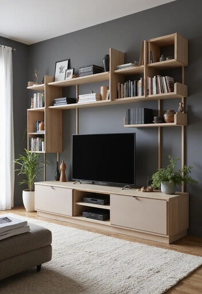 50 Clever Shelf Ideas for Living Rooms That Add Both Style and Storage - 49. Shelves for Media Storage