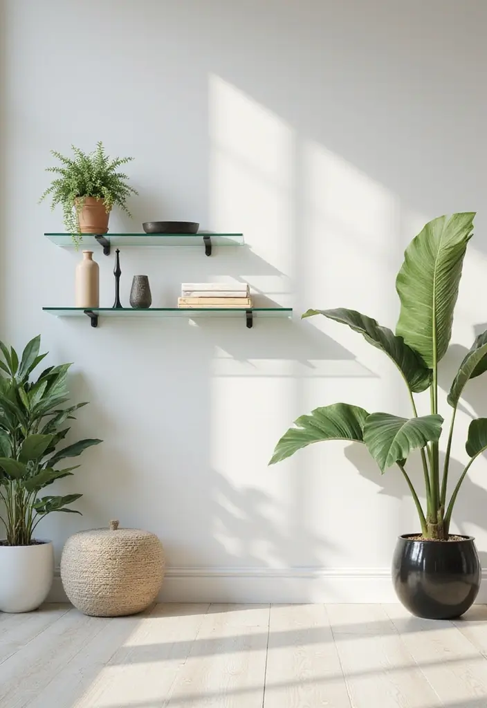 50 Clever Shelf Ideas for Living Rooms That Add Both Style and Storage - 5. Glass Shelves for a Light, Airy Feel