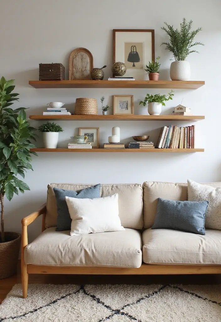 50 Cosy Living Room Ideas That Make Your Home Extra Inviting 46 50 Cosy Living Room Ideas That Make Your Home Extra Inviting - 42. Wall Shelving