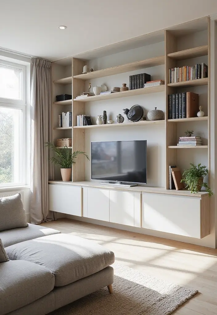 50 Cozy Living Room Ideas You’ll Want to Copy This Season 11 50 Cozy Living Room Ideas You’ll Want to Copy This Season - 11. Minimalist Shelving for Display