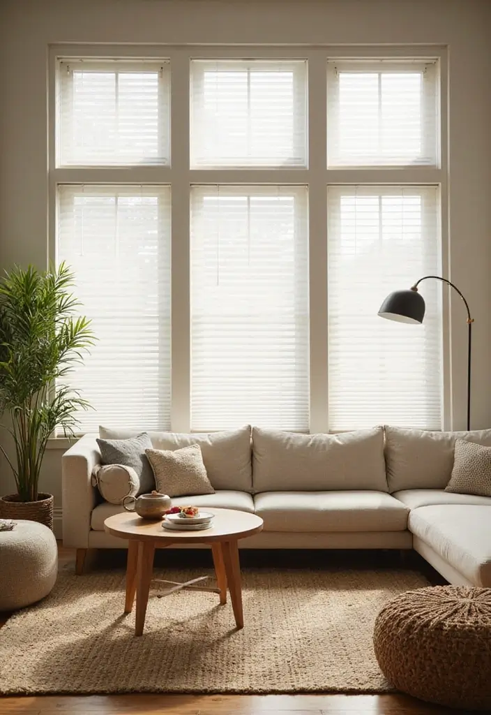 50 Cozy Living Room Ideas You’ll Want to Copy This Season 33 50 Cozy Living Room Ideas You’ll Want to Copy This Season - 33. Minimalist Blinds for Clean Lines
