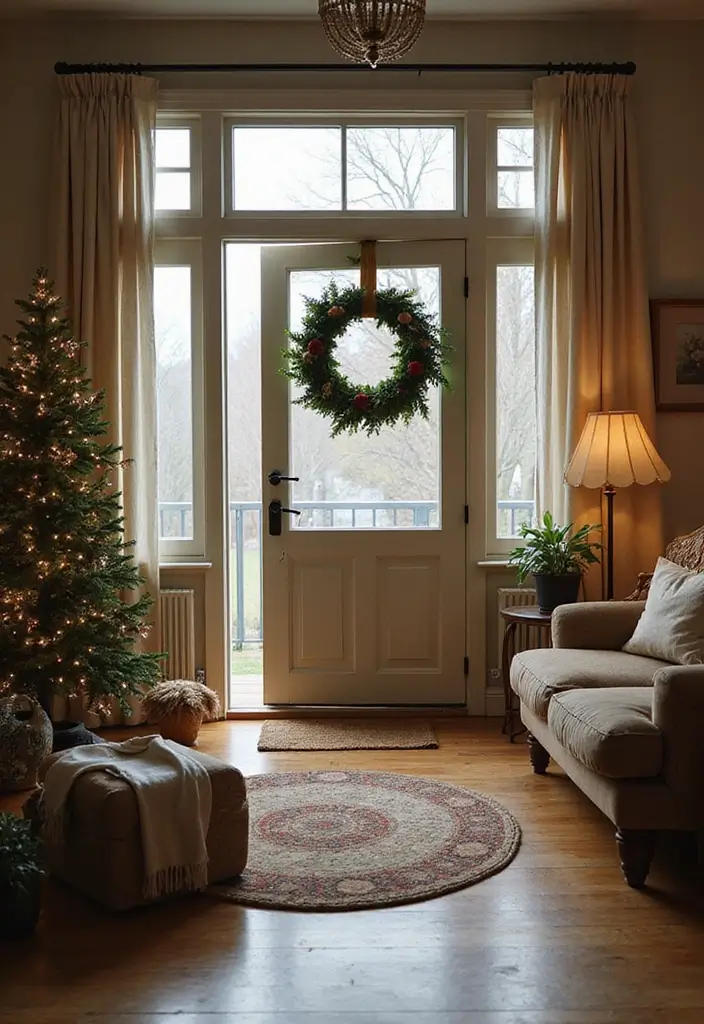 50 Cozy Living Room Ideas You’ll Want to Copy This Season 37 50 Cozy Living Room Ideas You’ll Want to Copy This Season - 37. Seasonal Wreaths as Door Decor