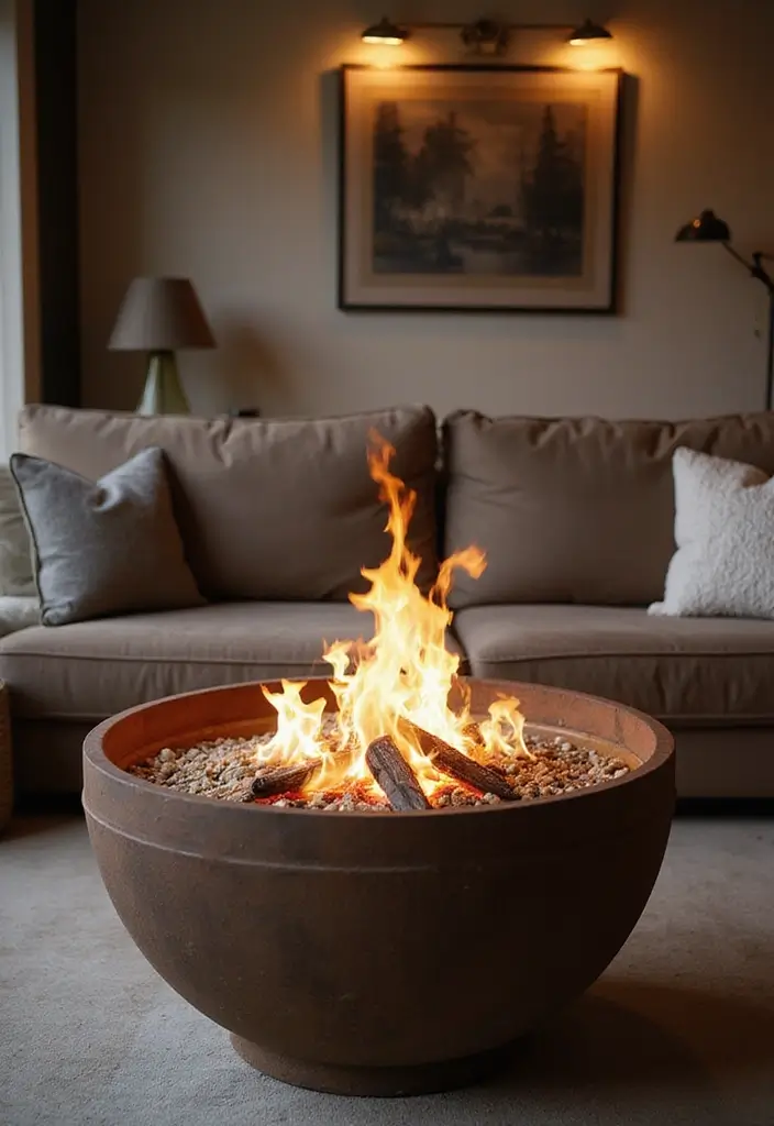 50 Cozy Living Room Ideas You’ll Want to Copy This Season 39 50 Cozy Living Room Ideas You’ll Want to Copy This Season - 39. Indoor Fire Pit Elements