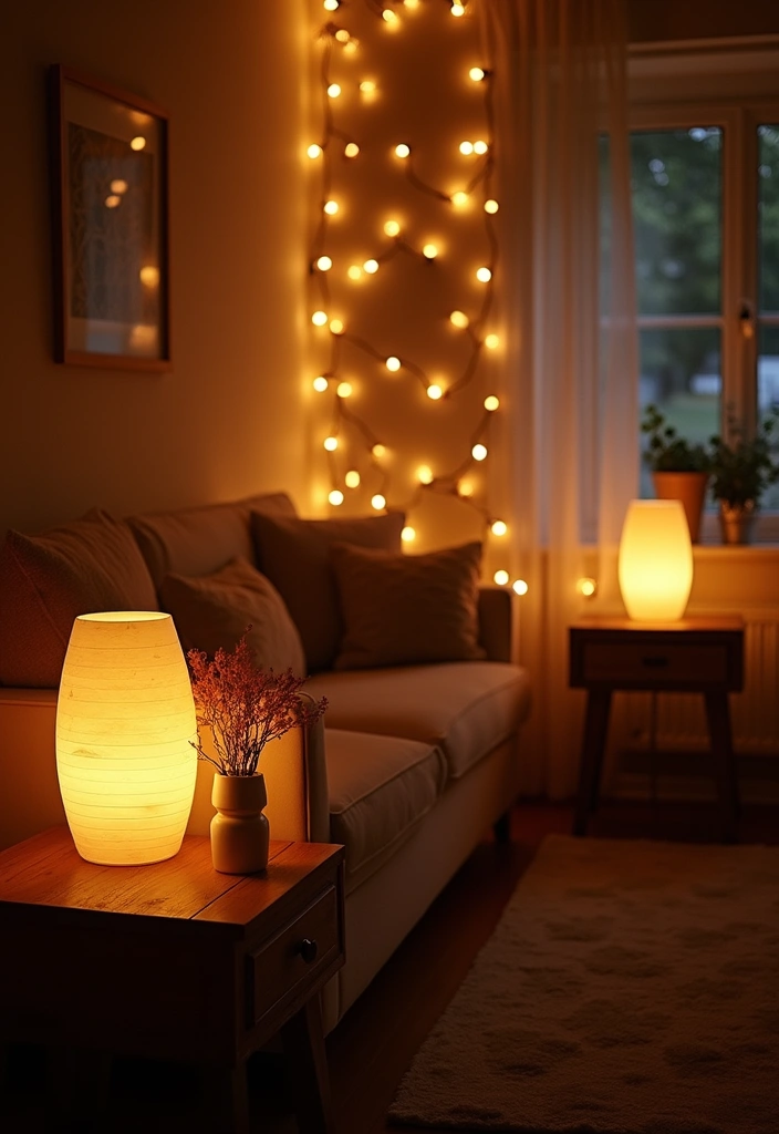 50 Creative Living Room Ideas for Apartments That Feel Spacious and Stylish - 10. Cozy Lighting