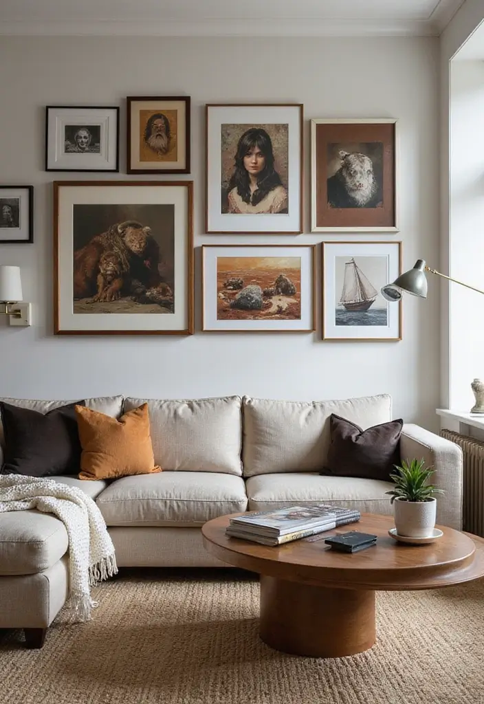 50 Creative Living Room Ideas for Apartments That Feel Spacious and Stylish - 18. Charismatic Art Pieces
