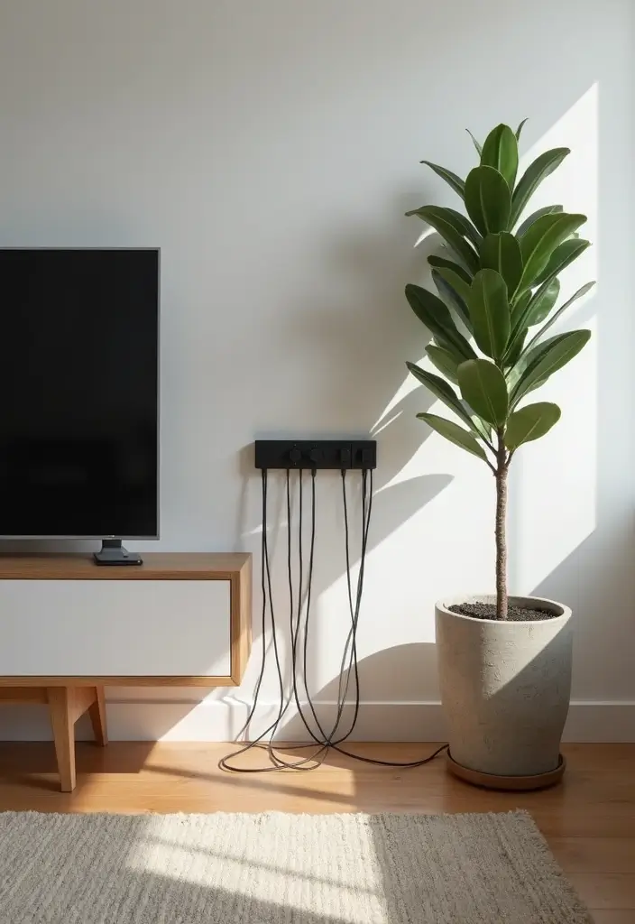 50 Creative Living Room Ideas for Apartments That Feel Spacious and Stylish - 25. Streamlined Cables