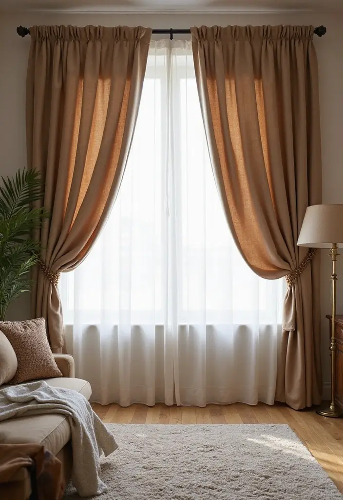 50 Creative Living Room Ideas for Apartments That Feel Spacious and Stylish - 38. Elegant Curtains