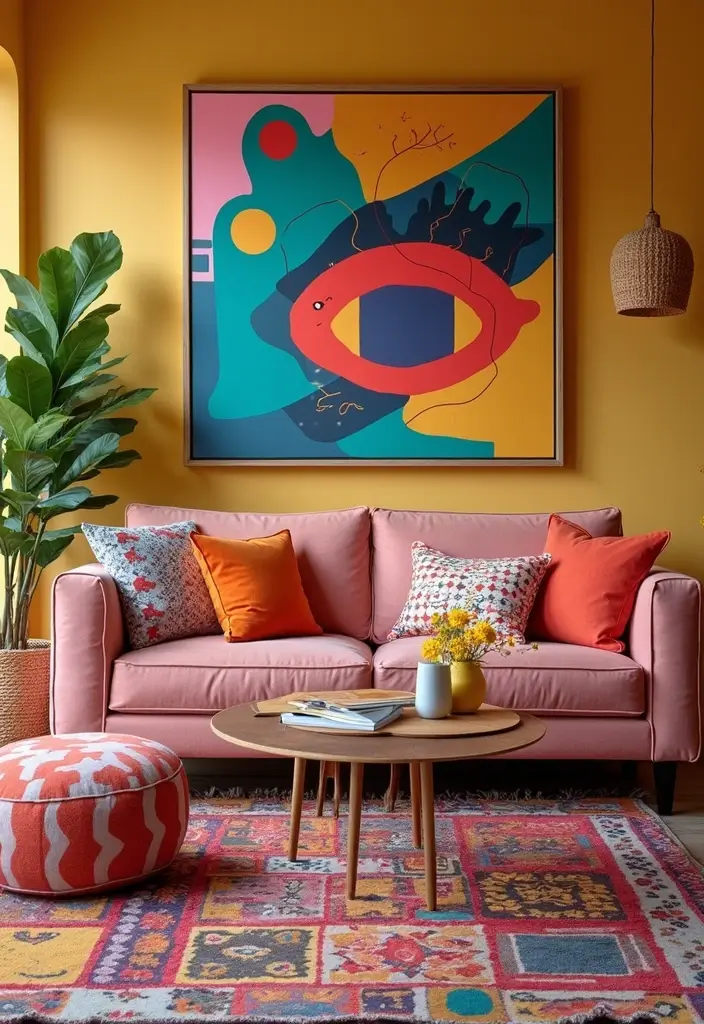 50 Creative Living Room Ideas for Apartments That Feel Spacious and Stylish - 40. Playful Patterns