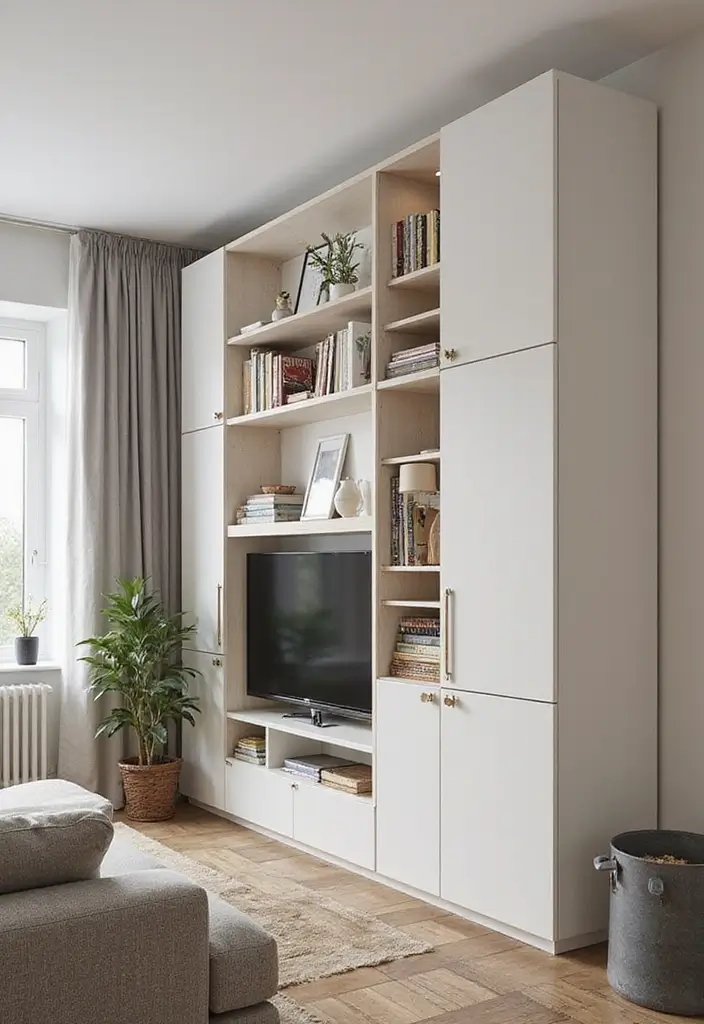 50 Creative Living Room Ideas for Apartments That Feel Spacious and Stylish - 45. Smart Storage Solutions