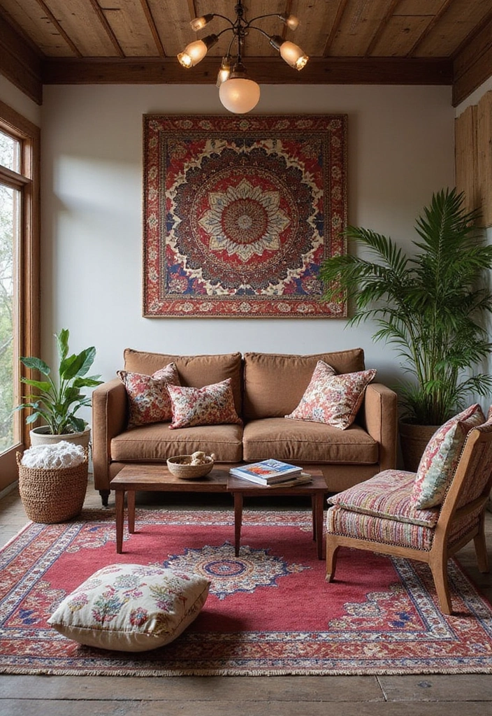 50 Creative Living Room Ideas for Apartments That Feel Spacious and Stylish - 47. Ethnic Prints