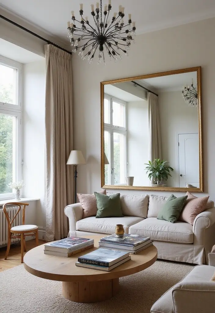 50 Creative Living Room Ideas for Apartments That Feel Spacious and Stylish - 6. Use Mirrors Strategically