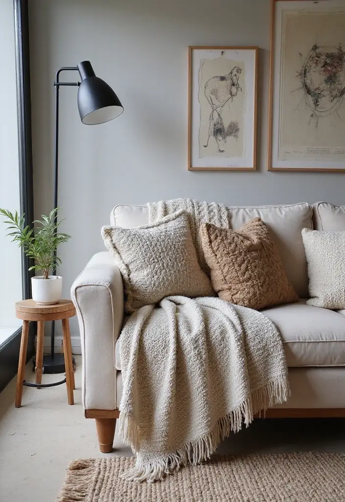 50 Creative Living Room Ideas for Apartments That Feel Spacious and Stylish - 7. Layer Textures