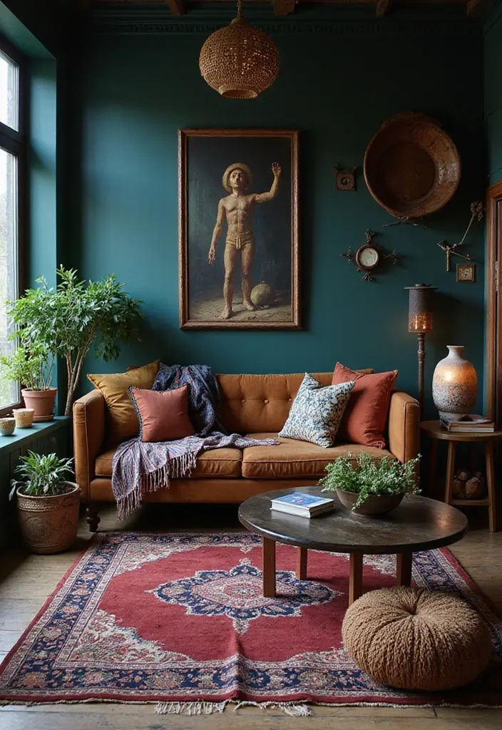 50 Dark Living Room Ideas That Feel Bold and Luxurious 10 50 Dark Living Room Ideas That Feel Bold and Luxurious - 10. Eclectic Dark Bohemian
