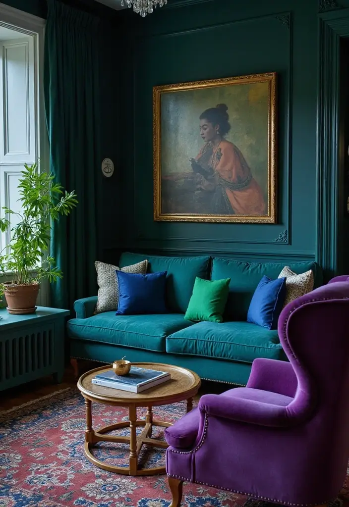 50 Dark Living Room Ideas That Feel Bold and Luxurious 12 50 Dark Living Room Ideas That Feel Bold and Luxurious - 12. Jewel Toned Accents