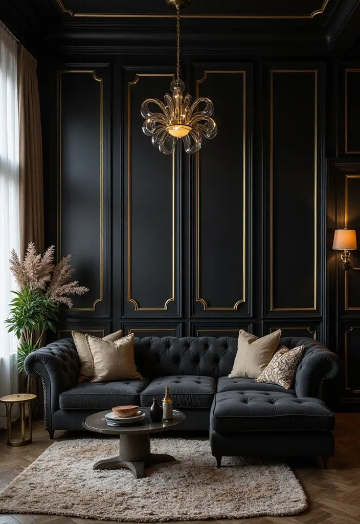 50 Dark Living Room Ideas That Feel Bold and Luxurious 13 50 Dark Living Room Ideas That Feel Bold and Luxurious - 13. Modern Art Deco