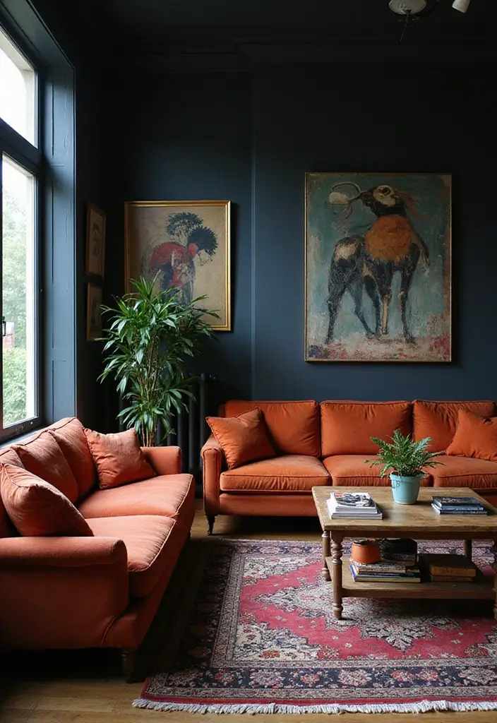50 Dark Living Room Ideas That Feel Bold and Luxurious 22 50 Dark Living Room Ideas That Feel Bold and Luxurious - 20. Dark Eclectic Mix
