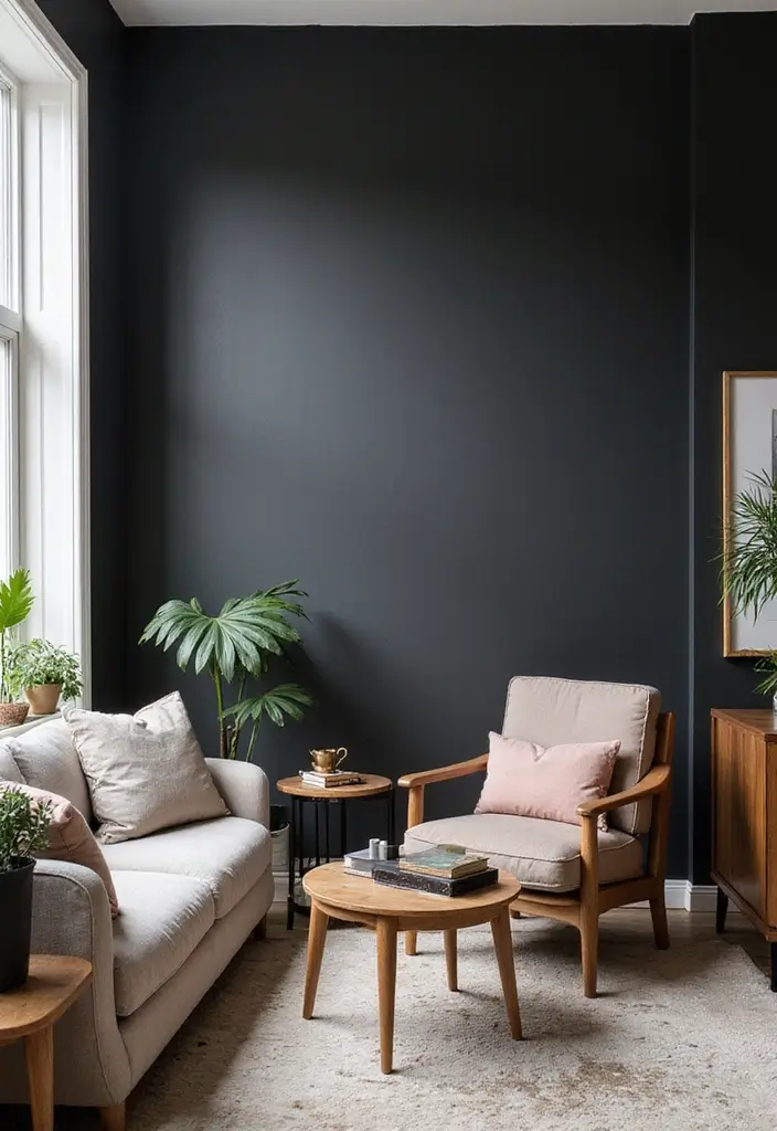 50 Dark Living Room Ideas That Feel Bold and Luxurious 23 50 Dark Living Room Ideas That Feel Bold and Luxurious - 21. Bold Dark Accent Walls