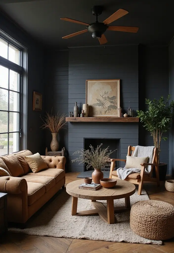 50 Dark Living Room Ideas That Feel Bold and Luxurious 24 50 Dark Living Room Ideas That Feel Bold and Luxurious - 22. Chic Dark Shiplap