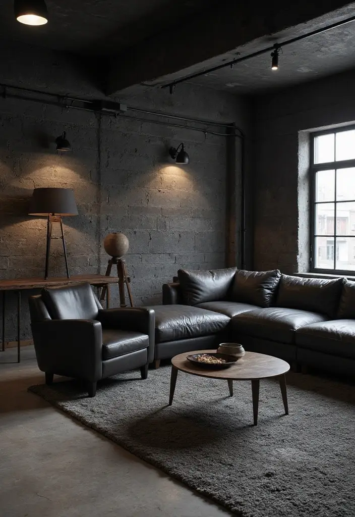 50 Dark Living Room Ideas That Feel Bold and Luxurious 25 50 Dark Living Room Ideas That Feel Bold and Luxurious - 23. Industrial Dark Spaces