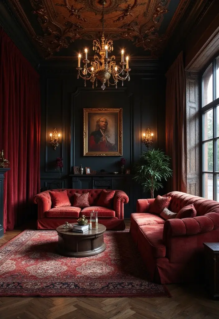 50 Dark Living Room Ideas That Feel Bold and Luxurious 26 50 Dark Living Room Ideas That Feel Bold and Luxurious - 24. Dark Glamour