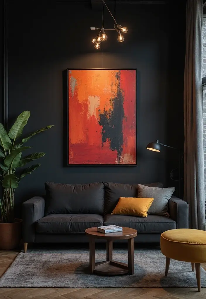 50 Dark Living Room Ideas That Feel Bold and Luxurious 29 50 Dark Living Room Ideas That Feel Bold and Luxurious - 27. Dark Art Gallery