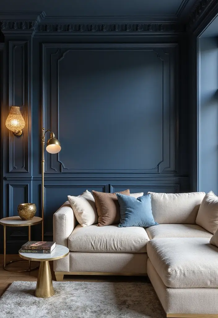 50 Dark Living Room Ideas That Feel Bold and Luxurious 3 50 Dark Living Room Ideas That Feel Bold and Luxurious - 3. Midnight Blue Elegance
