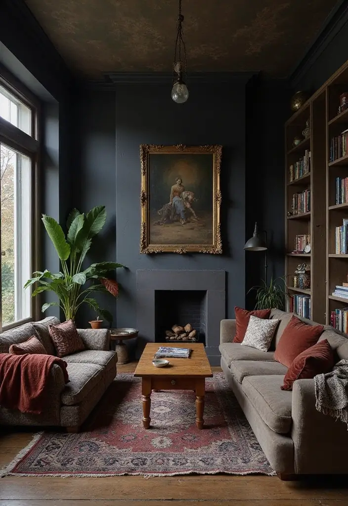 50 Dark Living Room Ideas That Feel Bold and Luxurious 37 50 Dark Living Room Ideas That Feel Bold and Luxurious - 35. Dark Vintage Finds