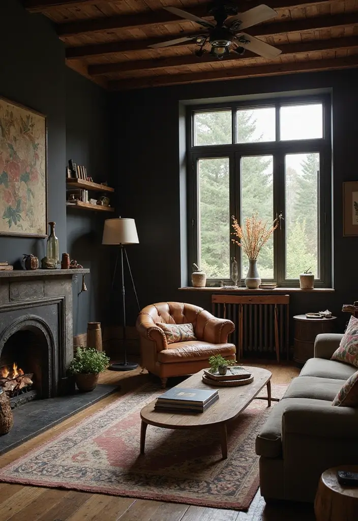 50 Dark Living Room Ideas That Feel Bold and Luxurious 44 50 Dark Living Room Ideas That Feel Bold and Luxurious - 40. Dark Farmhouse Style