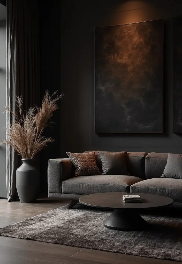 50 Dark Living Room Ideas That Feel Bold and Luxurious 45 50 Dark Living Room Ideas That Feel Bold and Luxurious - 41. Dark Textured Fabrics