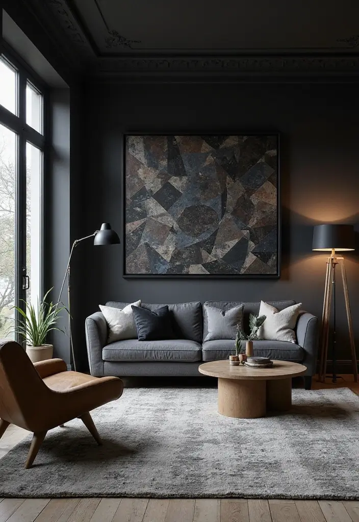 50 Dark Living Room Ideas That Feel Bold and Luxurious 46 50 Dark Living Room Ideas That Feel Bold and Luxurious - 42. Dark Geometric Patterns