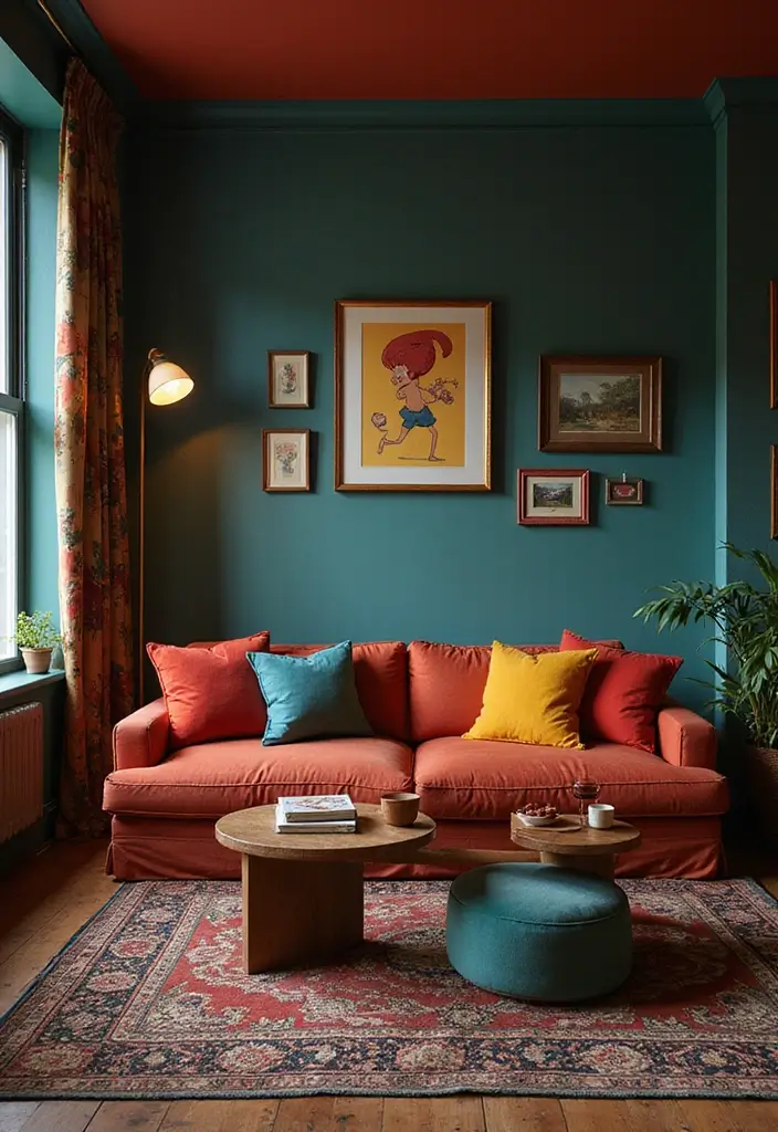 50 Dark Living Room Ideas That Feel Bold and Luxurious 47 50 Dark Living Room Ideas That Feel Bold and Luxurious - 43. Dark Retro Chic