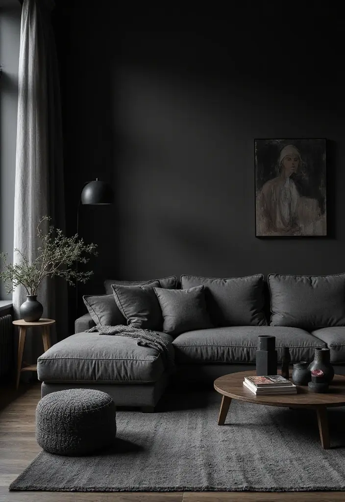 50 Dark Living Room Ideas That Feel Bold and Luxurious 49 50 Dark Living Room Ideas That Feel Bold and Luxurious - 45. Dark Monochromatic Textures
